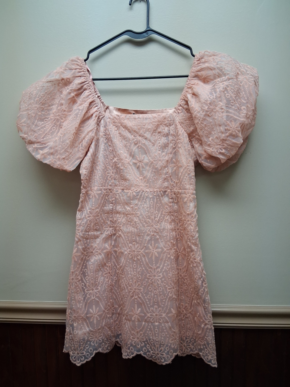 Blush/Pink Floral Textured Woven Ruffled Mini Dress Size S NWT
